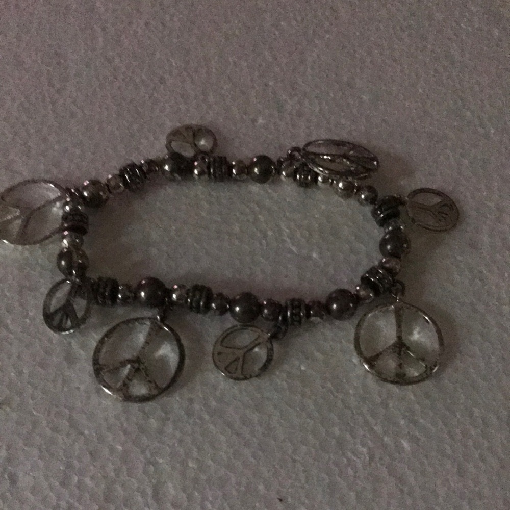 Silver-Tone Peace Sign Charm Bracelet - Women Jewelry